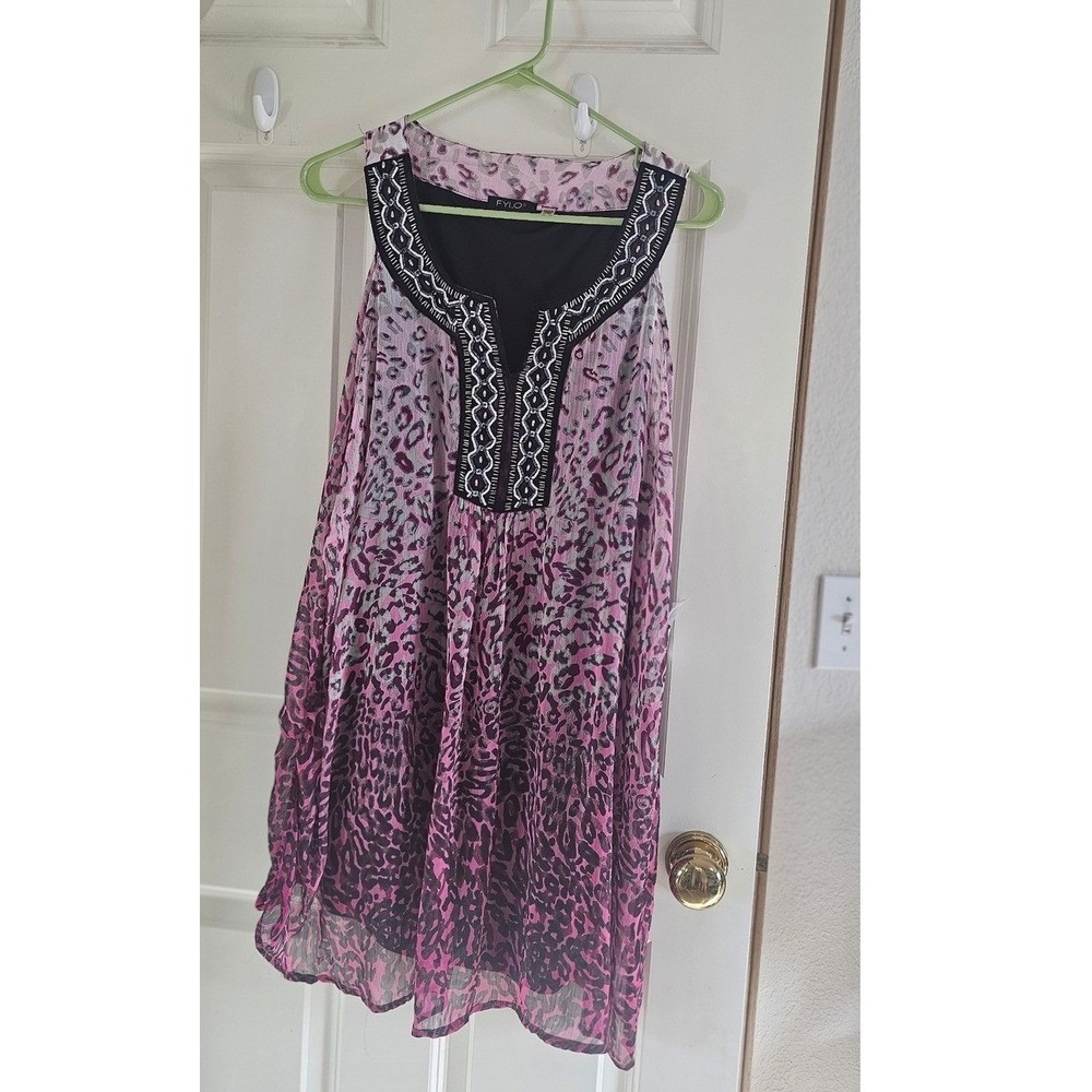 FYLO Pink Leopard Animal Dip Dye Beaded Neck Sleeveless Tunic Top XL 523109 C